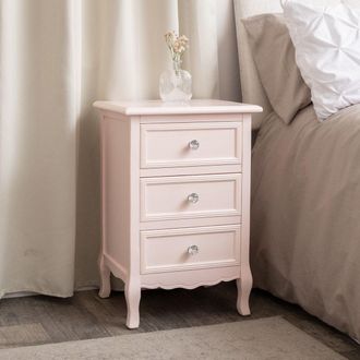 Melody Maison Pink 3 Drawer Bedside Table - Sophia Pink Range in Pale Pink