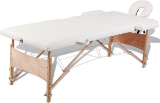 vidaXL Camilla De Masaje Plegable Blanca De 2 Secciones Con Estructura De Madera Color Crema 020001874