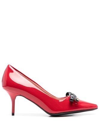 Love Moschino Red Glossy Leather Pumps With Black Bow