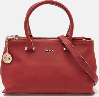 DKNY Dkny Red Leather Bryant Park Double Zip Shopper Tote