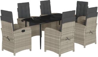 vidaXL Set Comedor Jard&iacute;n 7 Pzas Y Cojines Rat&aacute;n Sint&eacute;tico Gris Claro Vidaxl