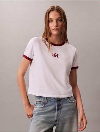Calvin Klein Jeans Calvin Klein Womens Monogram Logo Slim Ringer T-Shirt - White - XL