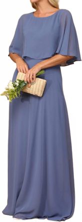 EVA Vienna Chiffon Cape Prom Evening Dress In Slate Blue