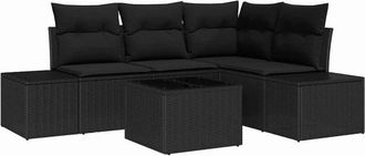 vidaXL Garden Sofa Set with Storage Black Poly Rattan vidaXL