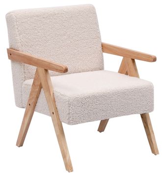 Nordlys Scandinavian Lounge Armchair with Wooden Frame & Fabric in White
