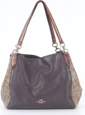 Coach Brown Leather Coated Canvas Handbag Shoulder Bag Tote Bag (Pre-Owned)