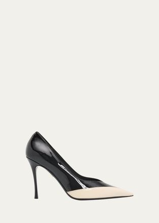 Ferragamo 95mm Yasmin Two-Tone Patent Leather Pumps