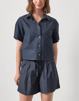 Lilla P Folded Sleeve Button Down Shirt