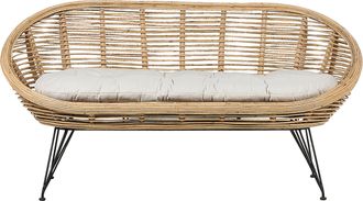 Beliani Beliani - Sof&aacute; 2 Plazas Boho Rat&aacute;n Beige Claro Coj&iacute;n Tela Algod&oacute;n Resistencia Media Interior Natural Maratea