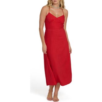 Billabong Take it Back Cotton Blend Midi Sundress in Fiesta Red at Nordstrom, Size X-Small