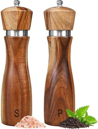 OEM Moulin &Agrave; Sel - Moulin &Agrave; Poivre - Bois DAcacia Massif - Broyeur En C&eacute;ramique - Hauteur 20 Cm - Lot De 2