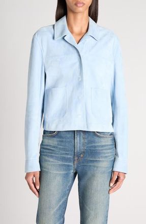 Tom Ford Lambskin Suede Overshirt in Mineral Blue at Nordstrom, Size 4 Us
