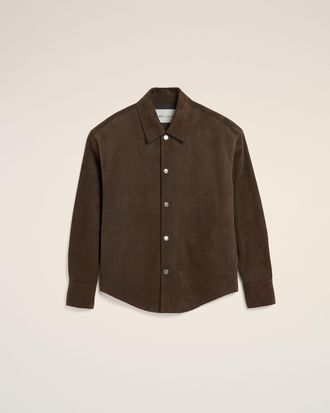 Ami Brown Goat Leather Buttoned Overshirt Brown - L - for Men
