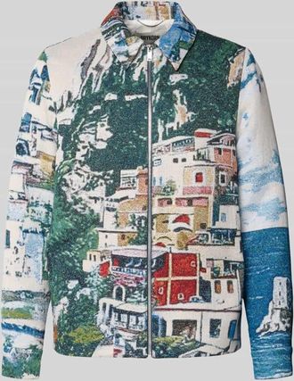 Drykorn Drykorn Regular Fit Jacke mit Allover-Motiv-Stitching Modell Jottar in Blau, Gr&ouml;&szlig;e XL