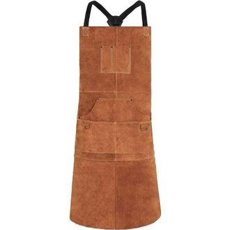 OEM Delantal De Soldadura, Delantal De Trabajo De Piel De Vacuno Con 6 Bolsillos, Delantal De Cocina Multifuncional De 61 X 91 Cm, Correas Ajustables De L