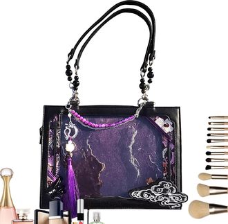 Generic Women Handbag Purse - Casual Fashion Shoulder Bag,Vintage Shoulder Tote for Daily Shopping Dates Travel Photography Holiday, Black Purple, Refer to de