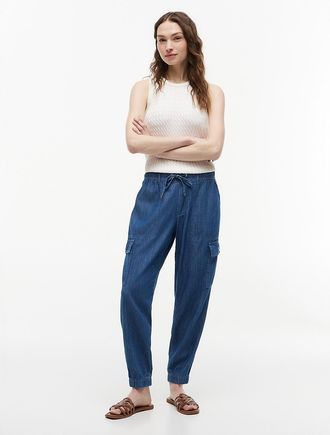 Tommy Hilfiger Womens Stretch-Cotton Cargo Jogger - Dark Chambray - XXS