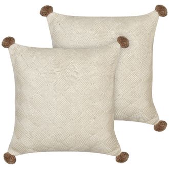 Beliani Beliani - Conjunto De 2 Cojines Decorativos De Algod&oacute;n Patr&oacute;n Trenzado Funda Beige Oberonia