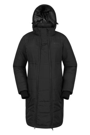 Mountain Warehouse Maternity Amethyst Womens Long Padded Jacket - Water-resistant, IsoTherm Ladies Coat with Adjustable Hood - Winter Travelling & Outdoors Black Womens 