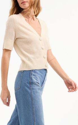 Veronica Beard Solene Short Sleeve Cashmere Cardigan in Ivory at Nordstrom, Size X-Small