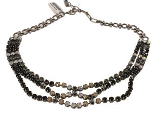Mariana Antiqued Silver Extra Fancy Three Strand Crystal Necklace In Elegant Black And Gray