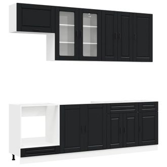 vidaXL Unidad De Cocina Porto 8 Uds. Negro Madera De Ingenier&iacute;a Vidaxl