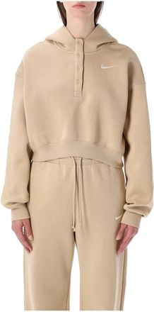 Nike Sportswear Phoenix Fleece Oversized Cropped Henley Hoodie - Dames - Sportshirts - Beige - M - Katoen - Fitness