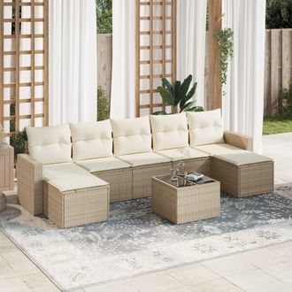 vidaXL Vidaxl - Juego De Sof&aacute;s De Jard&iacute;n Con Cojines Beige 8 Pzas Rat&aacute;n Pe