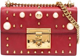 Gucci Pre-owned Pearl-Embellished Crossbody Bag - Dames - Vintage Schoudertas - Rood - ONE Size - Leer - Vintage