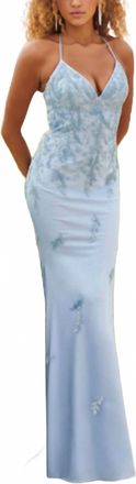 Faviana Beaded Lace Gown In Blue