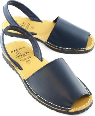 Avarcashop Avarcas Spanish Womens Leather Sandals Flat Menorquinas Dark Blue, darkblue, 6 UK