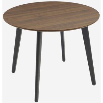 Sweeek Mesa De Comedor Redonda Efecto Madera Con Patas De Metal Negro, 4 Plazas