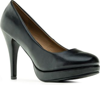 Andres Machado Platform Pumps Stilettos for Women - AM453 Black Faux Soft Leather - 5.51 / 14cm Heel - Round Toe - High Heels/Heeled Shoes - Special Size UK 13 Child