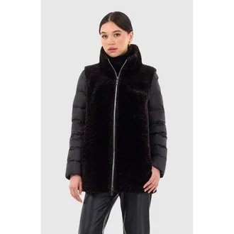 Gorski Genuine Shearling Jacket, Detachable Sleeves in Black/brown Lprd at Nordstrom, Size X-Small