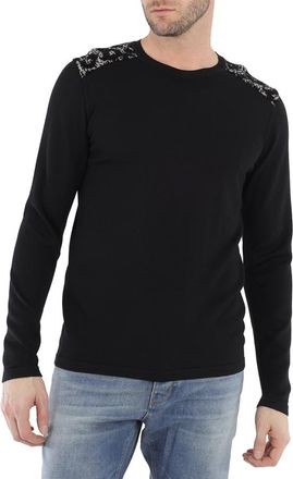 Roberto Cavalli Mens Black Animal Print Panel Sweater, Size Medium