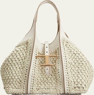 Tod's Mini Raffia T Timeless Tote Shopping Bag