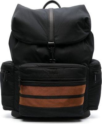 Ermenegildo Zegna stripe-trim backpack - men - Calf Leather/Fabric - One Size - Black