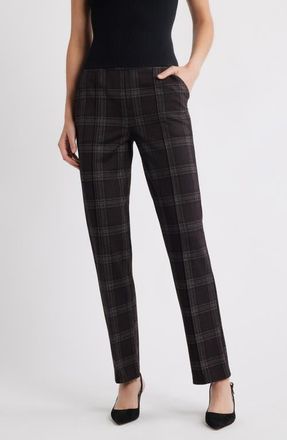 Hue Plaid High Rise Pull-On Pants in Brown at Nordstrom, Size X-Large
