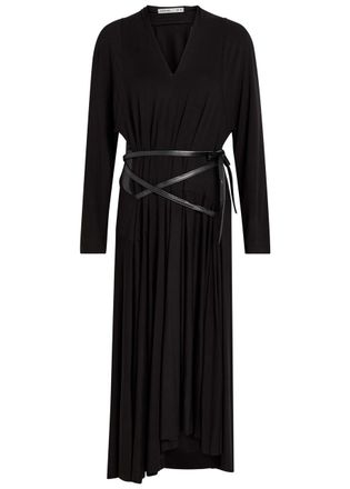 AARON ESH Belted Jersey Midi Dress - Black - 12 (UK12 / M)