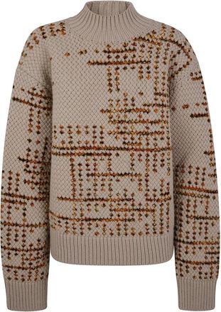 Dries Van Noten Gebreide trui met abstract patroon - Heren - Coltruien - Beige - M - Truien & Vesten