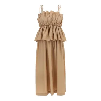Twinset Long Cotton Poplin Dress - female - Twinset - Midi Dresses - Beige - S - Dresses