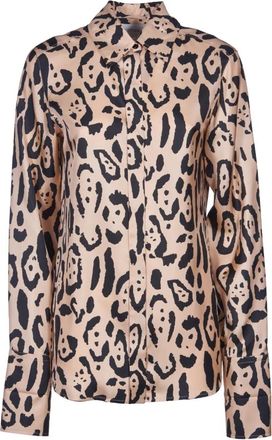 Sportmax Overhemden, Dames, Bruin, S, Animal Print Zijden Shirt