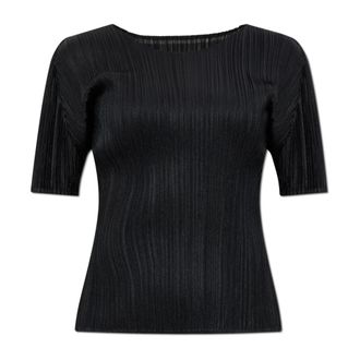 Issey Miyake T-Shirts, female, Black, Size: L Pleated Top