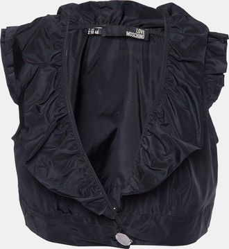 Love Moschino Black Synthetic Ruffled Sleeveless Cropped Shrug