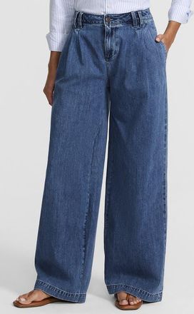 Lands End Lightweight Denim Mid Rise Pleated Slouchy Jeans in Canal Blue Wash at Nordstrom, Size 16Short