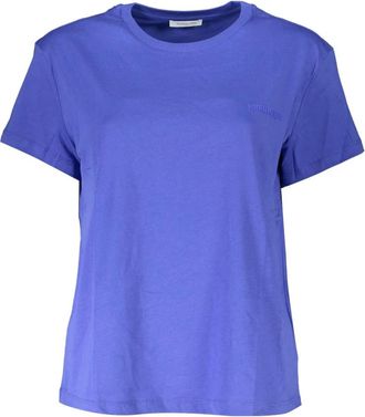 Patrizia Pepe Blauw T-shirt met korte mouwen en logo - Dames - T-shirts - Blauw - M - Katoen - Tops