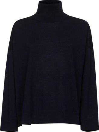 Bottega Veneta Truien & Vesten, Dames, Zwart, S, Wol, Blauwe Wollen Trui met BV Borduursel