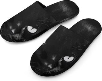 Generic Black Cats Rule Warm Mens Slippers Slip On Soft Fleece House Shoes Winter Indoor Outdoor