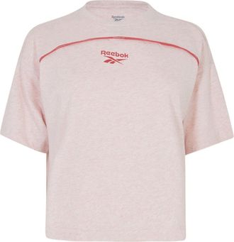 Reebok Dames-T-shirt met contrasterende biezen en een relaxte pasvorm (Ecru gem&ecirc;leerd)
