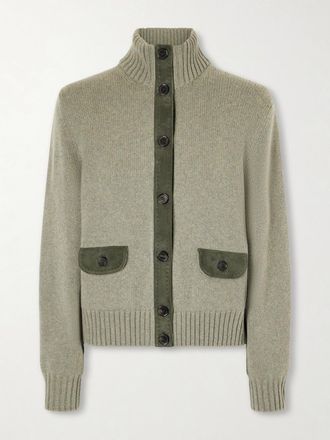 Loro Piana Cardigan In Cashmere Con Finiture In Camoscio Parksville - Verde